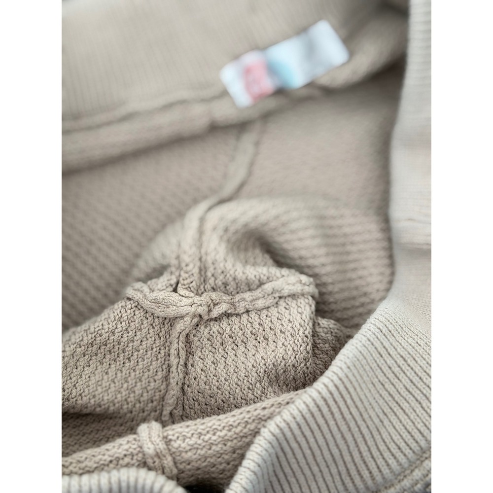 FP Beach Free People Boho Tan Cotton Knit Wide Leg Loungewear Pants Large Crop - Picture 6 of 8